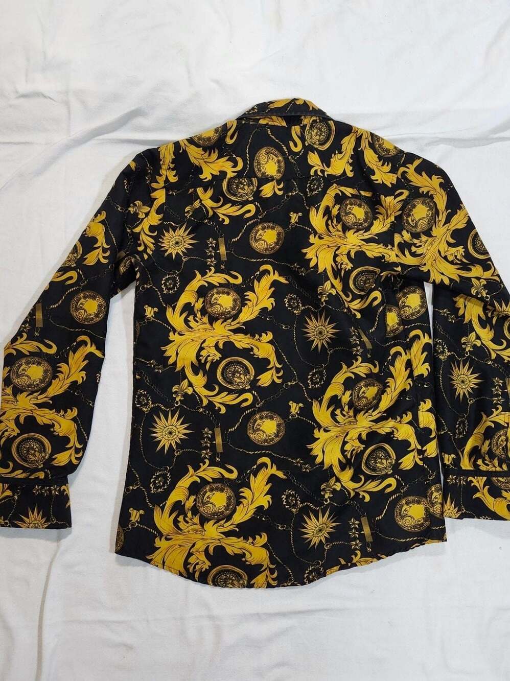 Liquidwest Black and Yellow Baroque Print Long Sleeve Button Up Shirt Size S - Picture 4 of 4
